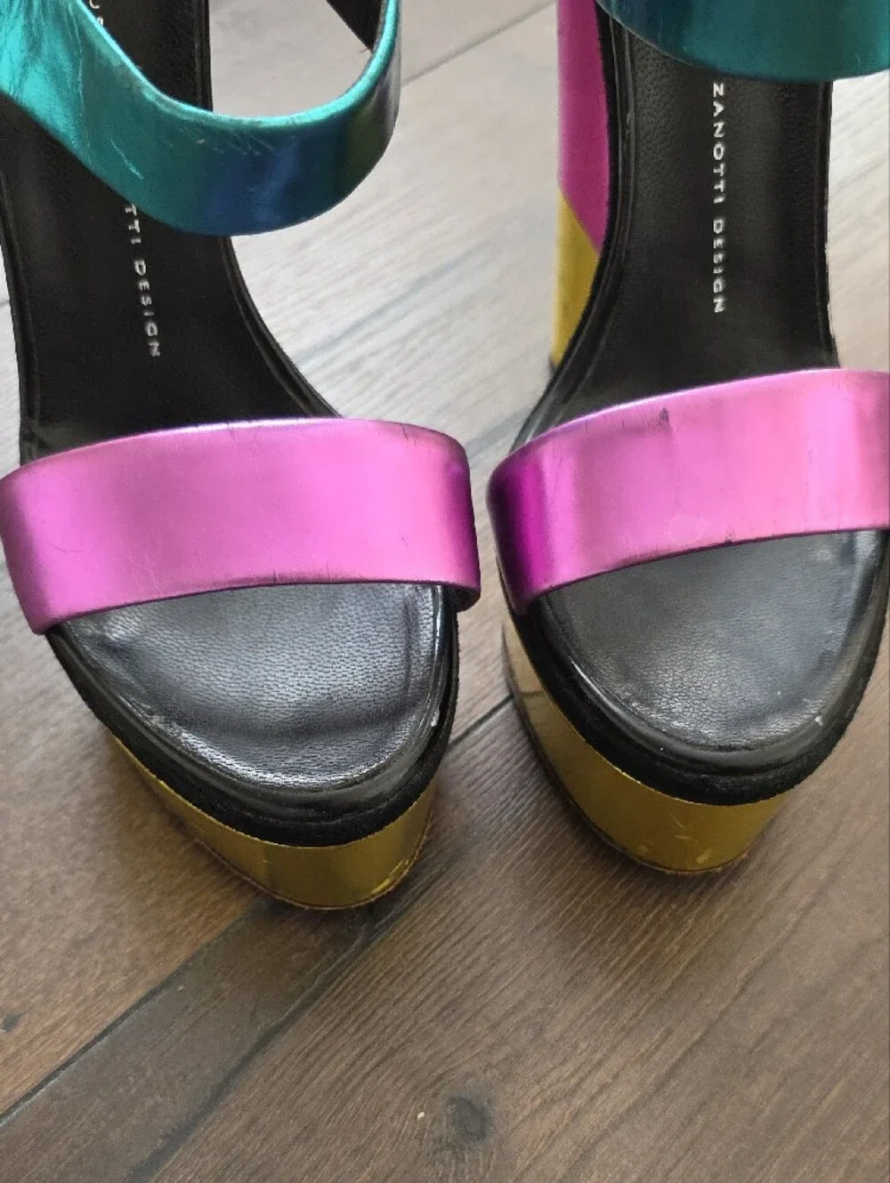 Giuseppe Zanotti metallic color block leather platform wedge sandals